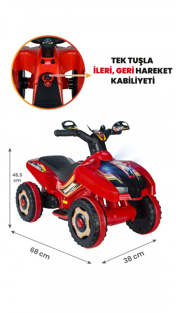 UJ Toys Müzikli ve Led Işıklı Ranger Akülü Atv 6v Kırmızı ürün görseli 1