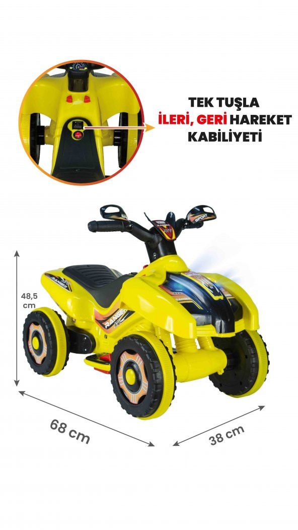 Uj Toys Müzikli Ve Led Işıklı Ranger Akülü Atv 6V-Sarı ürün görseli 1