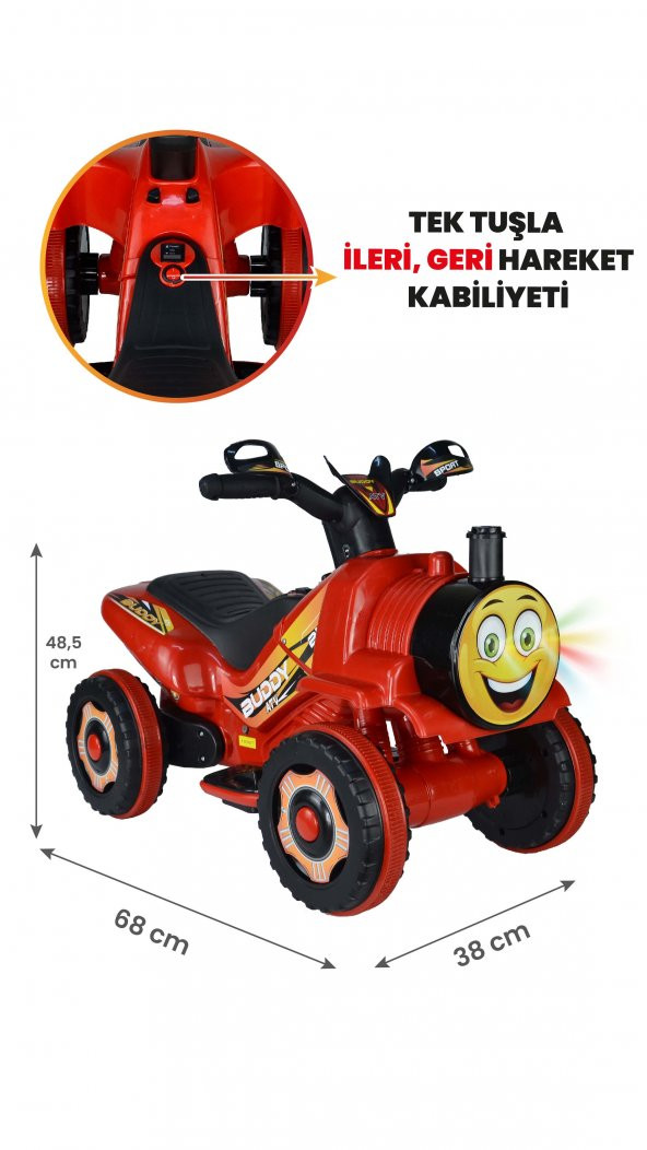 UJ Toys Müzikli ve Led Işıklı Buddy Akülü Atv 6V-Kırmızı ürün görseli 1