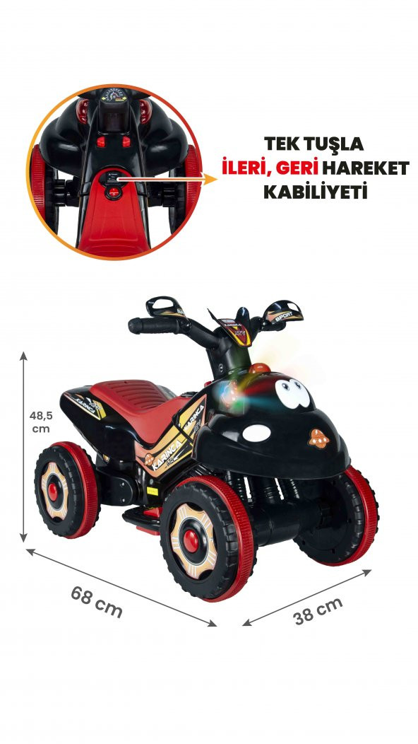UJ Toys Müzikli ve Led Işıklı Karınca Akülü Atv 6V-Siyah ürün görseli 1