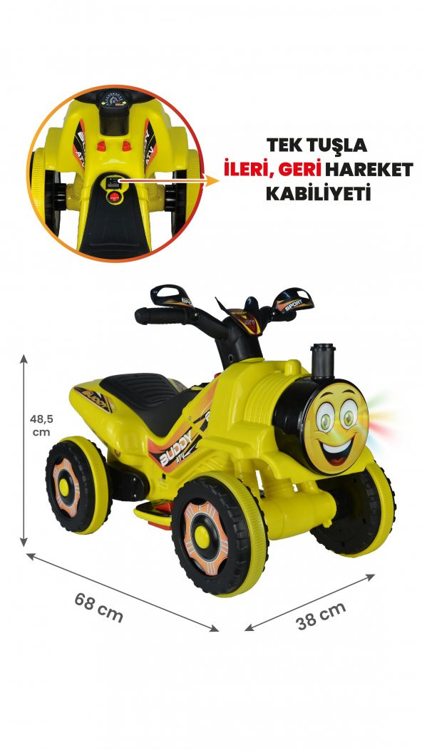 UJ Toys Müzikli ve Led Işıklı Buddy Akülü Atv 6V-Sarı ürün görseli 1