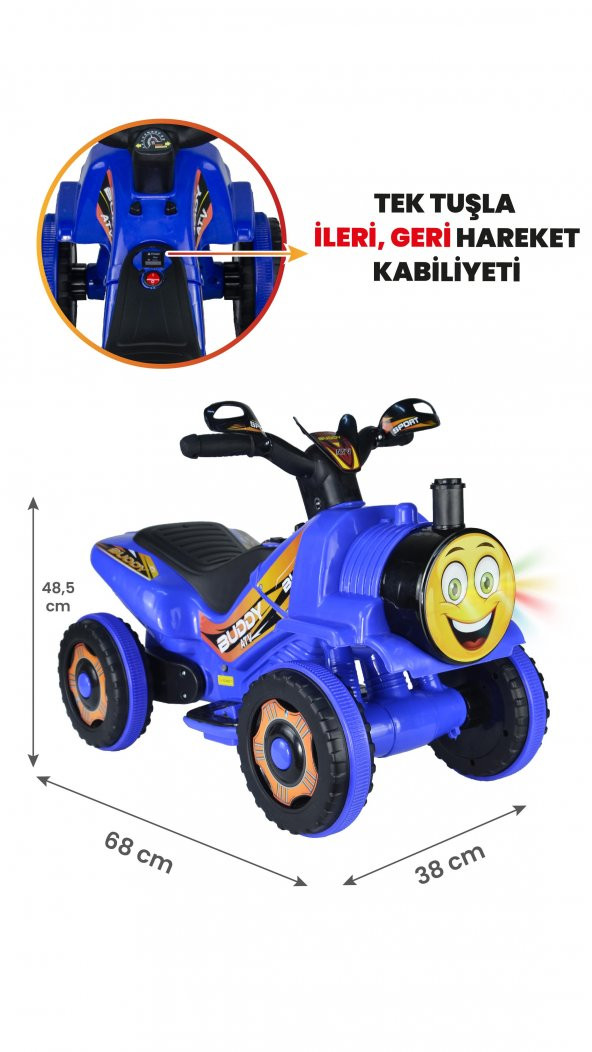 UJ Toys Müzikli ve Led Işıklı Buddy Akülü Atv 6V-Mavi ürün görseli 1