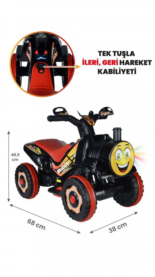 UJ Toys Müzikli ve Led Işıklı Buddy Akülü Atv 6V-Siyah ürün görseli 1