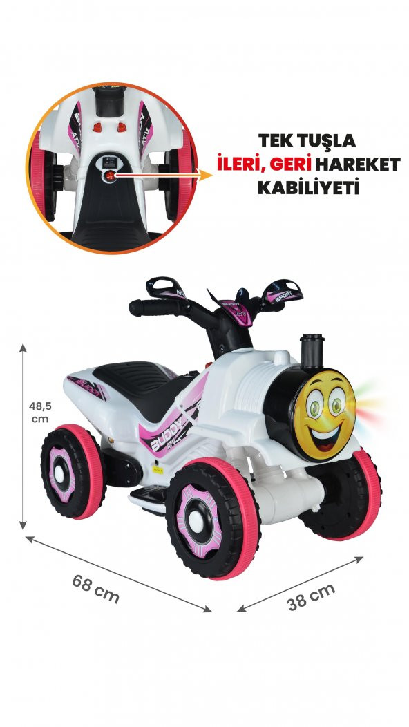 UJ Toys Müzikli ve Led Işıklı Buddy Akülü Atv 6V-Beyaz Prenses ürün görseli 1