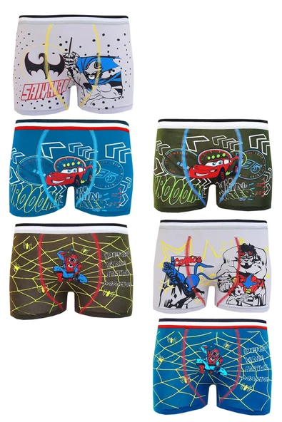 6lı Erkek Çocuk Karakterli Boxer Pamuklu Renkli Ekonomik Rahat ürün görseli 1