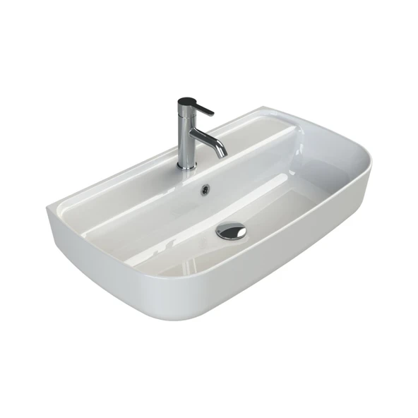 Turkuaz Cerastyle Aqua Tezgâh Üstü Çanak Beyaz Lavabo 75x40 Cm 078700-u ürün görseli 1