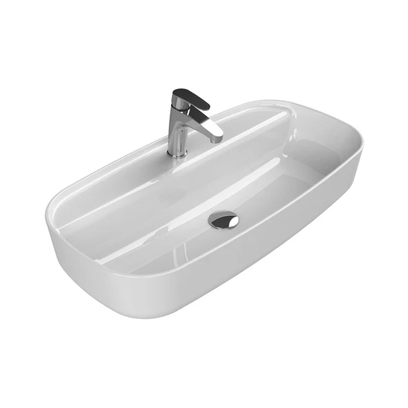 Turkuaz Cerastyle Aqua Tezgâh Üstü Çanak Beyaz Lavabo 80x40 Cm 077300-u ürün görseli 1