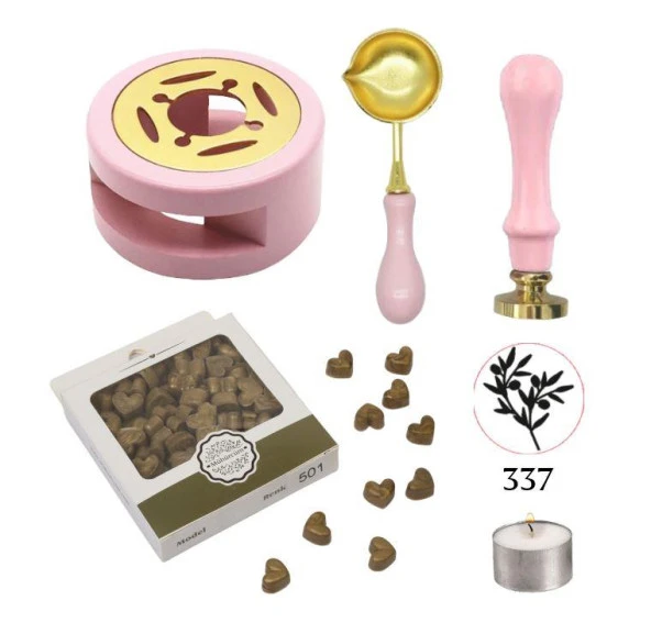 Davetiye Mum Mühürü Uygulama Seti Pembe Renk 337 Zeytin Dalı ürün görseli 1