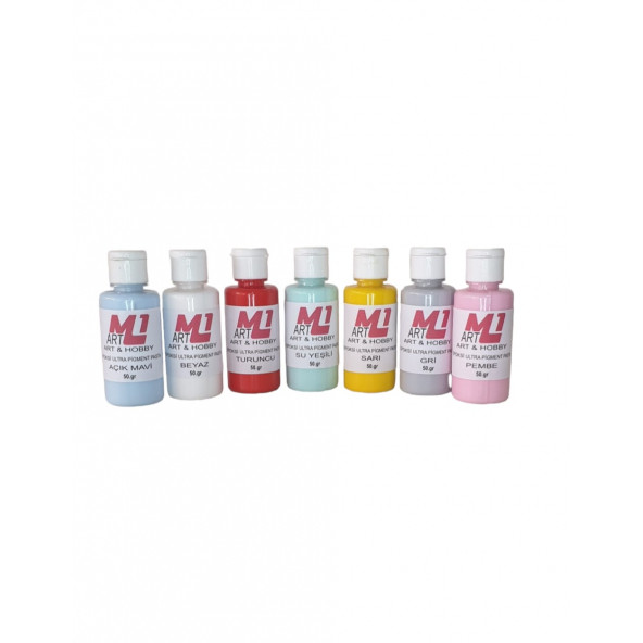 M1 ART EPOKSİ ULTRA PİGMENT PASTA 50.gr X 7 adet  Opak & Transparan Sıvı Pigment Boya  AÇIK SERİ ürün görseli 1