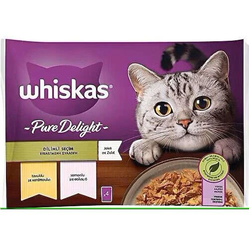 Whiskas Pouch Pure Delight Jöle İçinde Tavuklu ve Somonlu Yetişkin Kedi Konservesi 4 x 85 Gr ürün görseli 1
