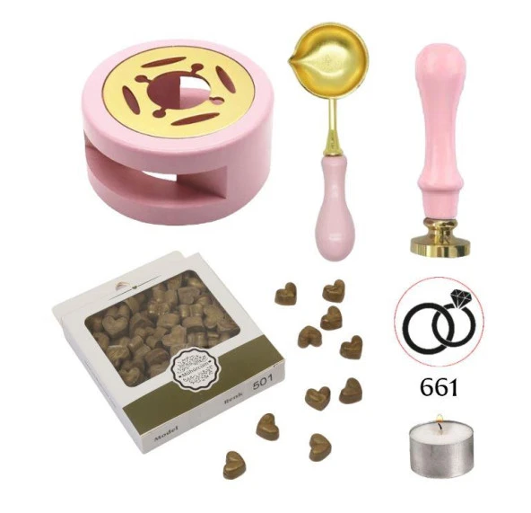 Davetiye Mum Mühürü Uygulama Seti Pembe Renk 661 Yüzükler ürün görseli 1