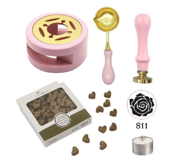 Davetiye Mum Mühürü Uygulama Seti Pembe Renk 811 Gül Desen ürün görseli 1