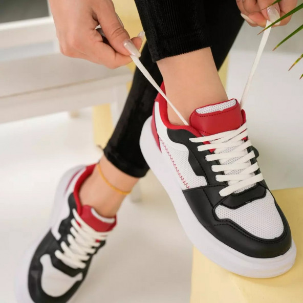 Tstore kadın Siyah kırmızı beyaz günlük spor ayakkabı sneaker 0002 ürün görseli 1