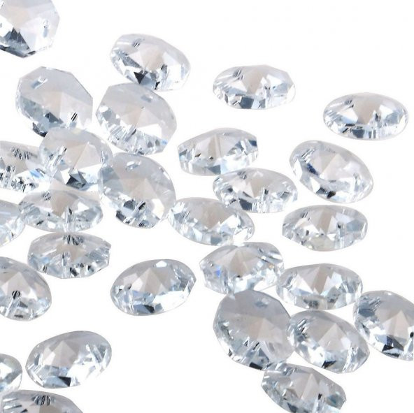 ASFOUR Çift Delikli Octagon 14 mm Kristal Cam Avize Taşı 25 li Paket ürün görseli 1