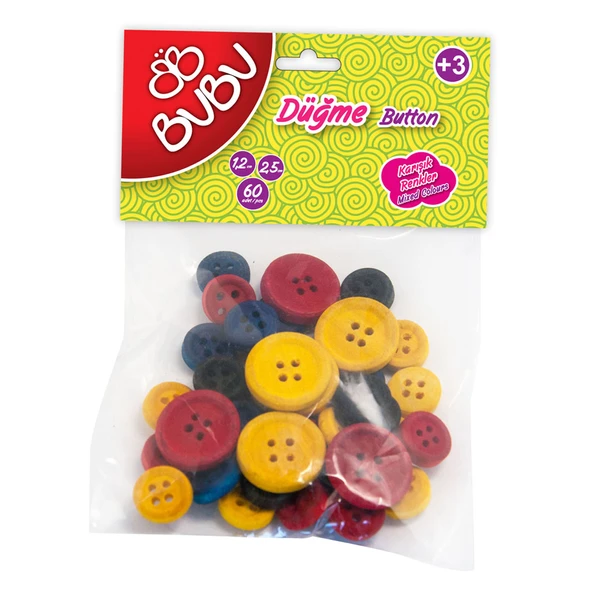 BU-BU DÜĞME 1,2CM - 2,5CM 60'LI RENKLİ ürün görseli 1