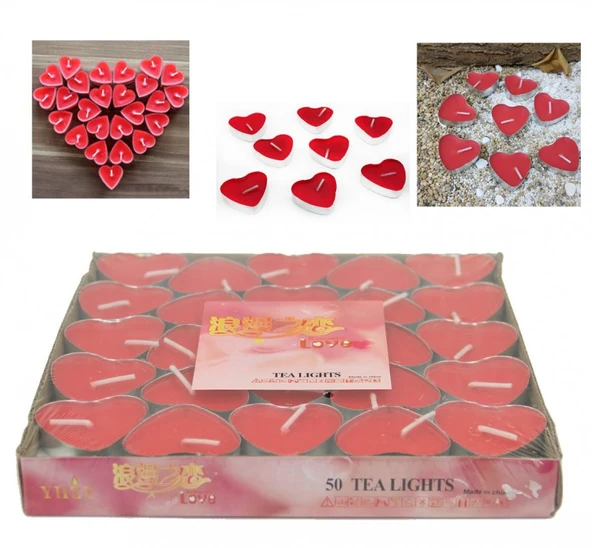 Tealight Mum Kalp Kırmızı 50li ürün görseli 1
