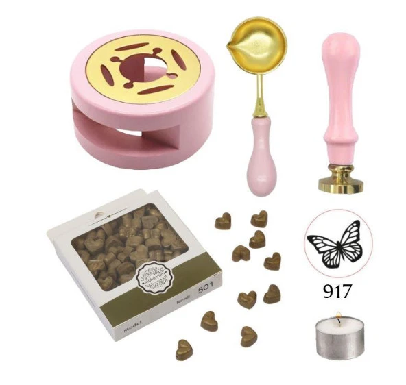 Davetiye Mum Mühürü Uygulama Seti Pembe Renk 917 Kelebek ürün görseli 1