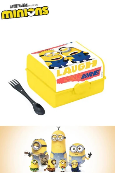 Flosoft Lisanslı Minions Beslenme Kutusu, Desenli 3 Bölmeli Kilitli Çatal-Kaşıklı Okul Beslenme Kabı ürün görseli 1