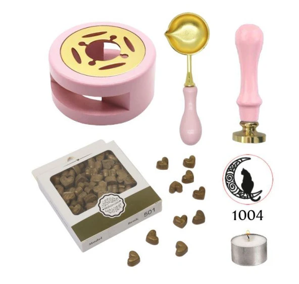 Davetiye Mum Mühürü Uygulama Seti Pembe Renk 1004 Ay Kedi ürün görseli 1