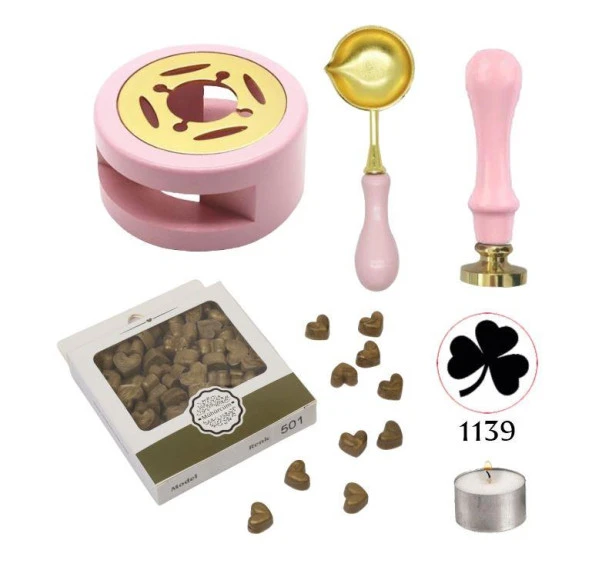 Davetiye Mum Mühürü Uygulama Seti Pembe Renk 1139 Yonca ürün görseli 1