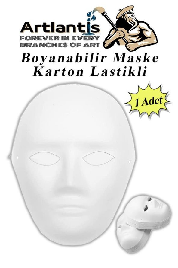Maske Boyama 19x24 cm 1 Adet Boyanabilir Maske Karton Lastikli İnsan Yüzü Suratı Okul Sınıf Etkinlikleri Hobi ürün görseli 1