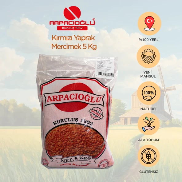 Arpacıoğlu %100 Yerli Türk Malı Kırmızı Yaprak Mercimek 5kg (Naturel) ürün görseli 1