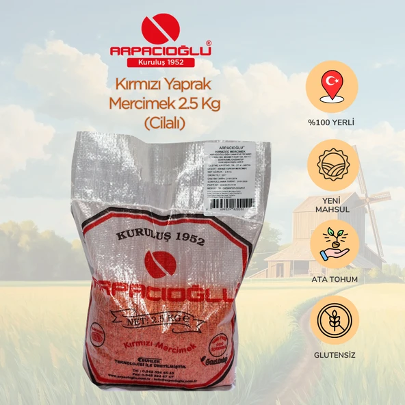 Arpacıoğlu %100 Yerli Türk Malı Kırmızı Yaprak Mercimek 2.5kg (Cilalı) ürün görseli 1