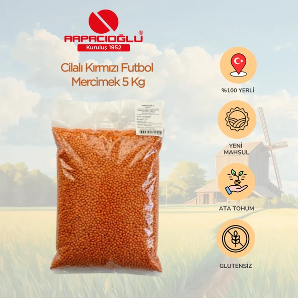 Arpacıoğlu %100 Yerli Türk Malı Kırmızı Futbol Mercimek 5kg (Cilalı) ürün görseli 1
