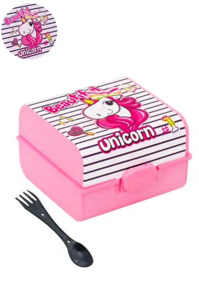 Flosoft Unicorn Beslenme Kutusu, Unicorn Desenli 3 Bölmeli Kilitli Çatal-Kaşıklı Okul Beslenme Kabı ürün görseli 1