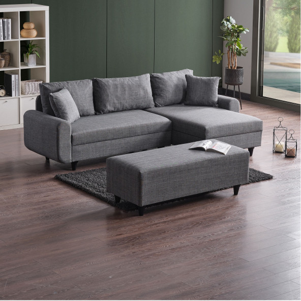 KAGU CORNER FLAVİA KÖŞE TAKIMI PUFLU GRİ ürün görseli 1
