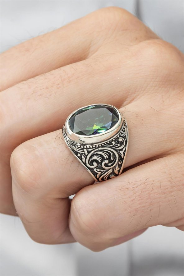 Mistik Topaz Taşlı 925 Gümüş Erkek Yüzük ürün görseli 1