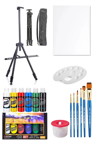 Rich Mastermix Akrilik Boya Seti 6x60cc Ana Renk 3 Ayaklı Şövale 35x50 Tuval Seti Metal Şövale Seti ürün görseli 1