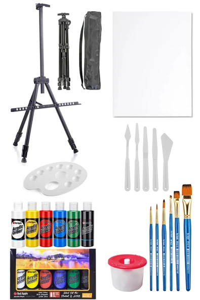 Rich Mastermix Akrilik Boya 6 Ana Renk 3 Ayaklı Metal Şövale 35x50 Tuval Plastik Spatula Seti 6'lı ürün görseli 1