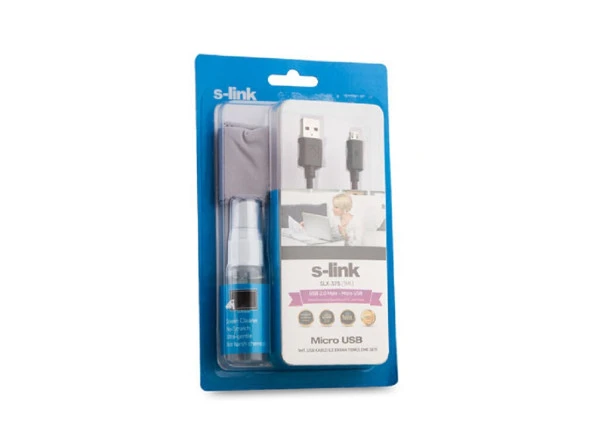 S-link SLX-375 1m Micro Usb Kablo 3 in 1 Set Temizleme Sprey + Micro Fiber Bez ürün görseli 1
