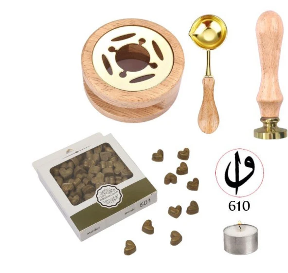 Davetiye Mum Mühürü Uygulama Seti Ahşap Rengi 610 Elif Vav ürün görseli 1
