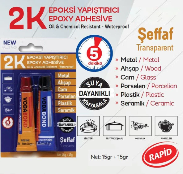 2K Güçlü Epoksi Yapıştırıcı Metal Plastik Cam Dekoratif İşler İçin Cam Yapıştırıcı 15+15 Gr ürün görseli 1