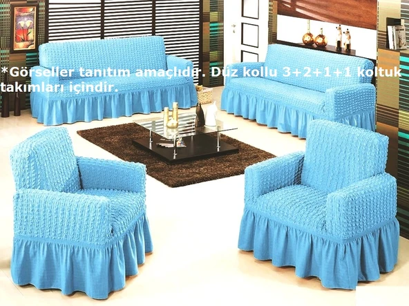 Bürümcük Koltuk Örtüsü Düz Kollu Std Tk (3+2+1+1)-Mavi ürün görseli 1