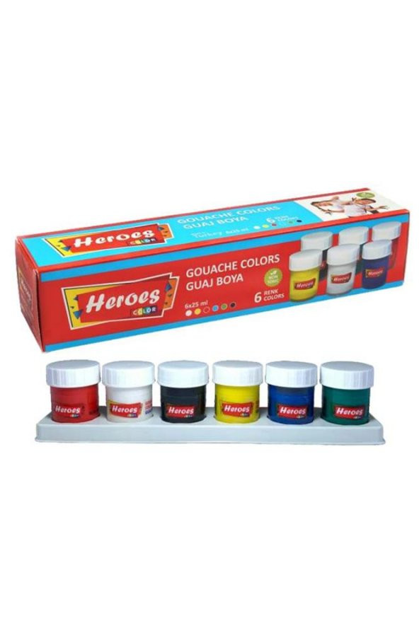 Guaj Boya 6 Renk x 20 Ml Su Bazlı Tüp 1 Paket Heroes Guaj Boya Seti Şişe İçerisinde 6 lı Okul Hobi ürün görseli 1