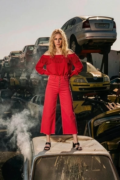Kadın Püskül Detaylı Culotte Pantolon Kırmızı ürün görseli 1