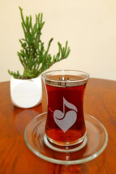 Notalı Kalp Işlemeli 6lı Çay Seti 155 cc ürün görseli 1