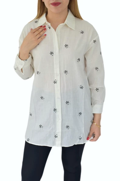 Kadın Krem Çiçekli Gömlek 71321 BGL-ST02905 ürün görseli 1