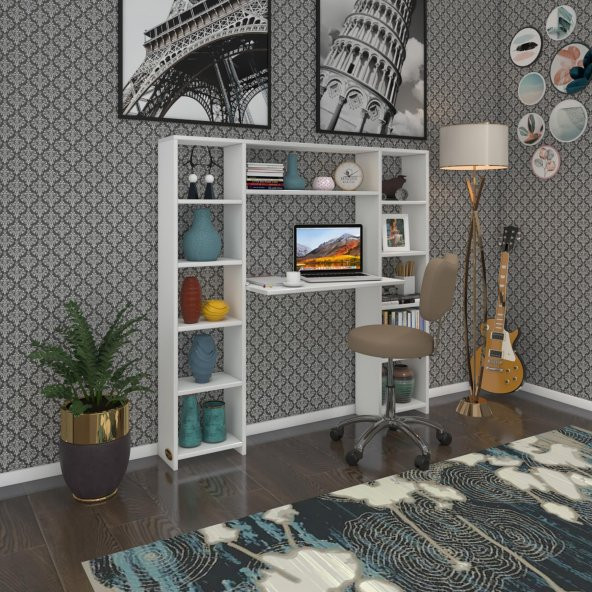 Kenzlife bilgisayar çalışma masası senna byz 140*130*20 kitaplıklı ofis sekreter laptop ürün görseli 1