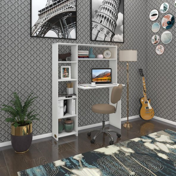 Kenzlife bilgisayar çalışma masası prost byz 140x100x20 kitaplık solda ofis sekreter laptop ürün görseli 1