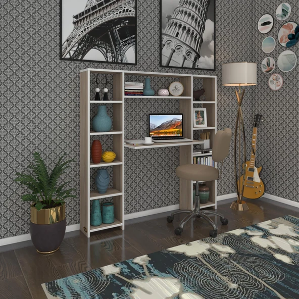 Kenzlife bilgisayar çalışma masası senna crd 140*130*20 kitaplıklı ofis sekreter laptop ürün görseli 1