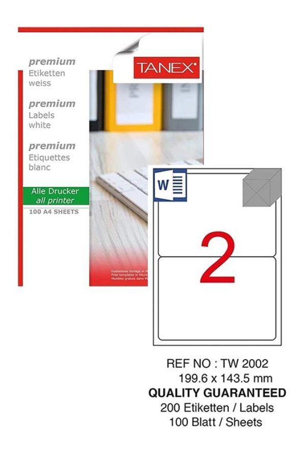 Bilgisayar Etiketi Tw-2002 119,6x143,50 mm 100 Lü Lazer Etiket 1 Paket Tanex Davetiye Kargo Koli Kutu Etiketi ürün görseli 1
