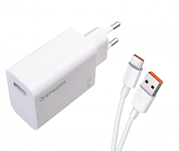 Sprange PTX33 33W Qualcomm Quick Charge 4.0 Şarj Başlık USB -Type-C Data & Şarj Kablosu ürün görseli 1