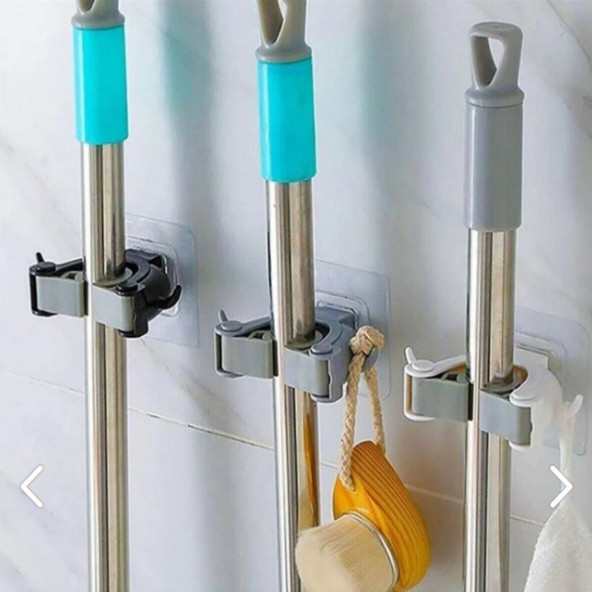 3'lü Paspas Süpürge Fırça Ve Mop Askısı Sap Tutucu Mutfak Banyo Askı Plastik Eşya ürün görseli 1