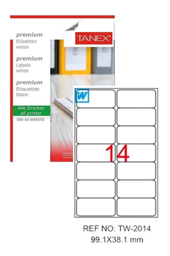 Bilgisayar Etiketi Tw-2014 99,1x38,1 mm 100 Lü Lazer Etiket 1 Paket Tanex Davetiye Kargo Koli Kutu Etiketi ürün görseli 1
