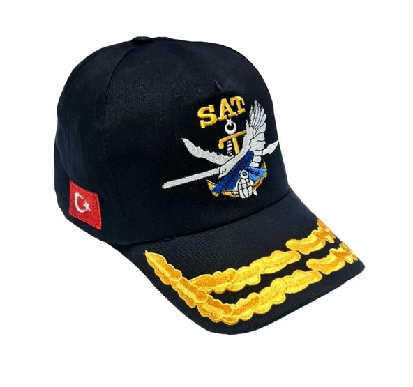 SAT ŞAPKA SİYAH DEFNE DALI İŞLEMELİ BAYRAKLI ürün görseli 1
