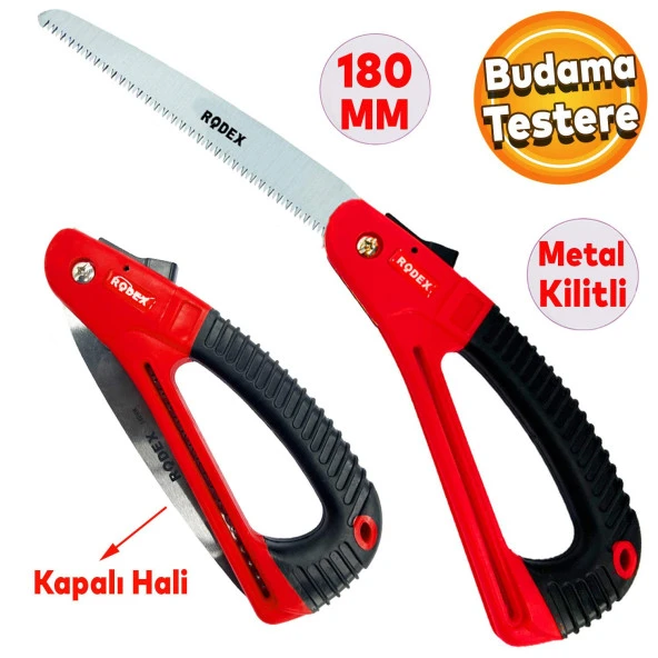 Rodex Budama Testeresi 180 mm Metal Kilitli Çelik Düz Ağaç Dal Bağ El Testeresi Açılıp Kapanır ürün görseli 1